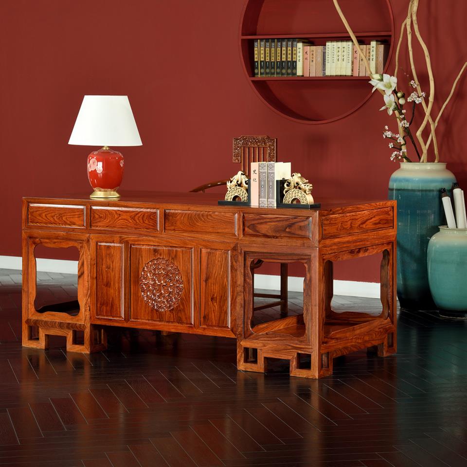 国色-国标红木新中式书台书桌-刺猬紫檀红木家具